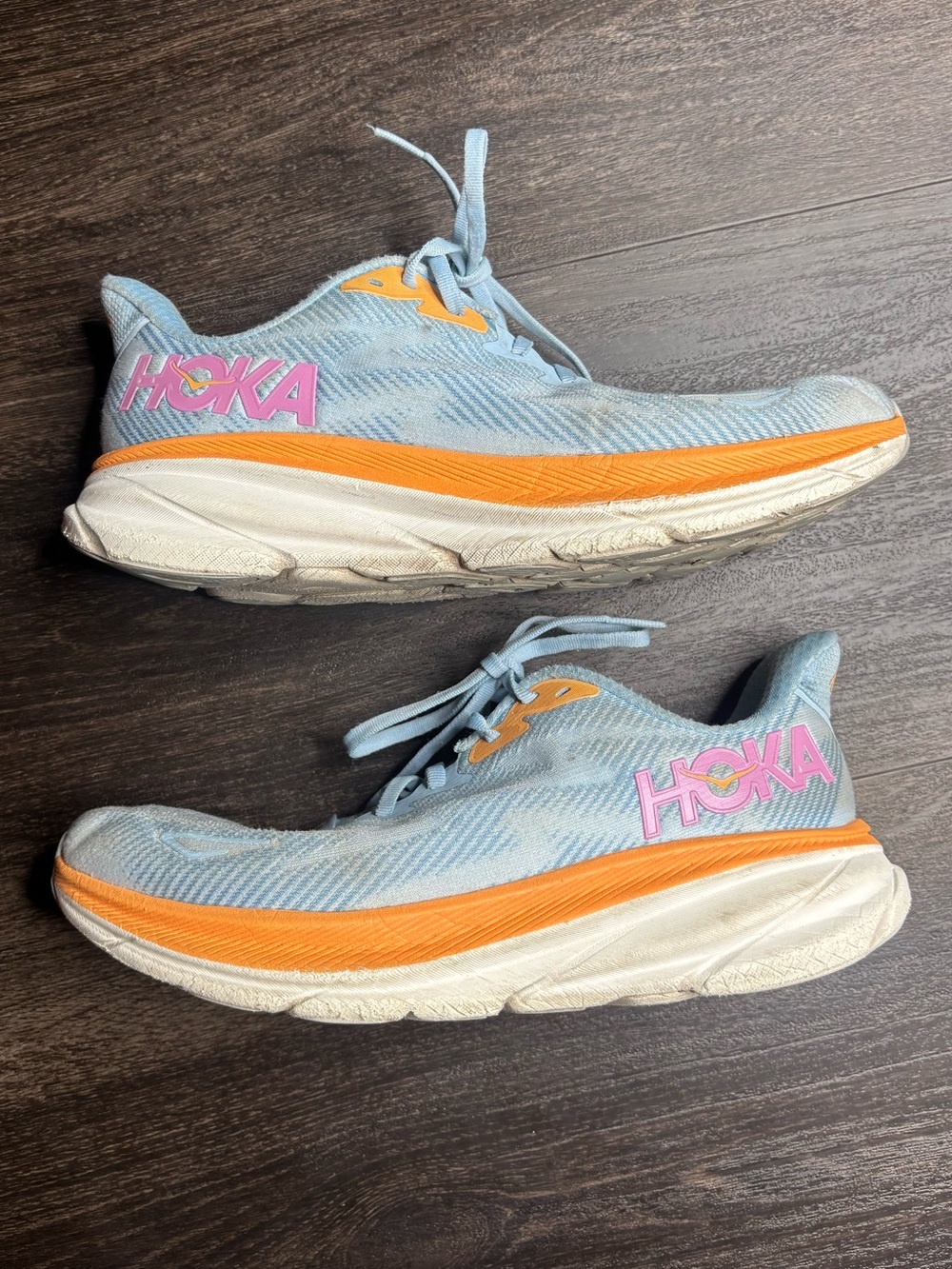 HOKA One One Clifton 9 Running Shoes Womens 9.5B Sneakers Lace Up Mesh Blue